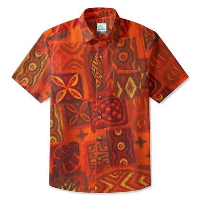 LeosWare® Men's Hawaiian Shirt Short Sleeve Button-up Premium polyester fabric Aloha Ember Tiki